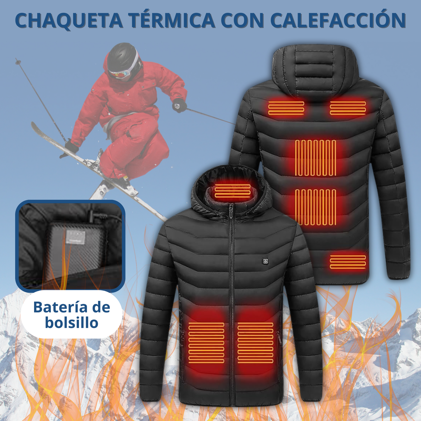 Chaqueta Calefactable USB Hombre - 9 Áreas de Calor