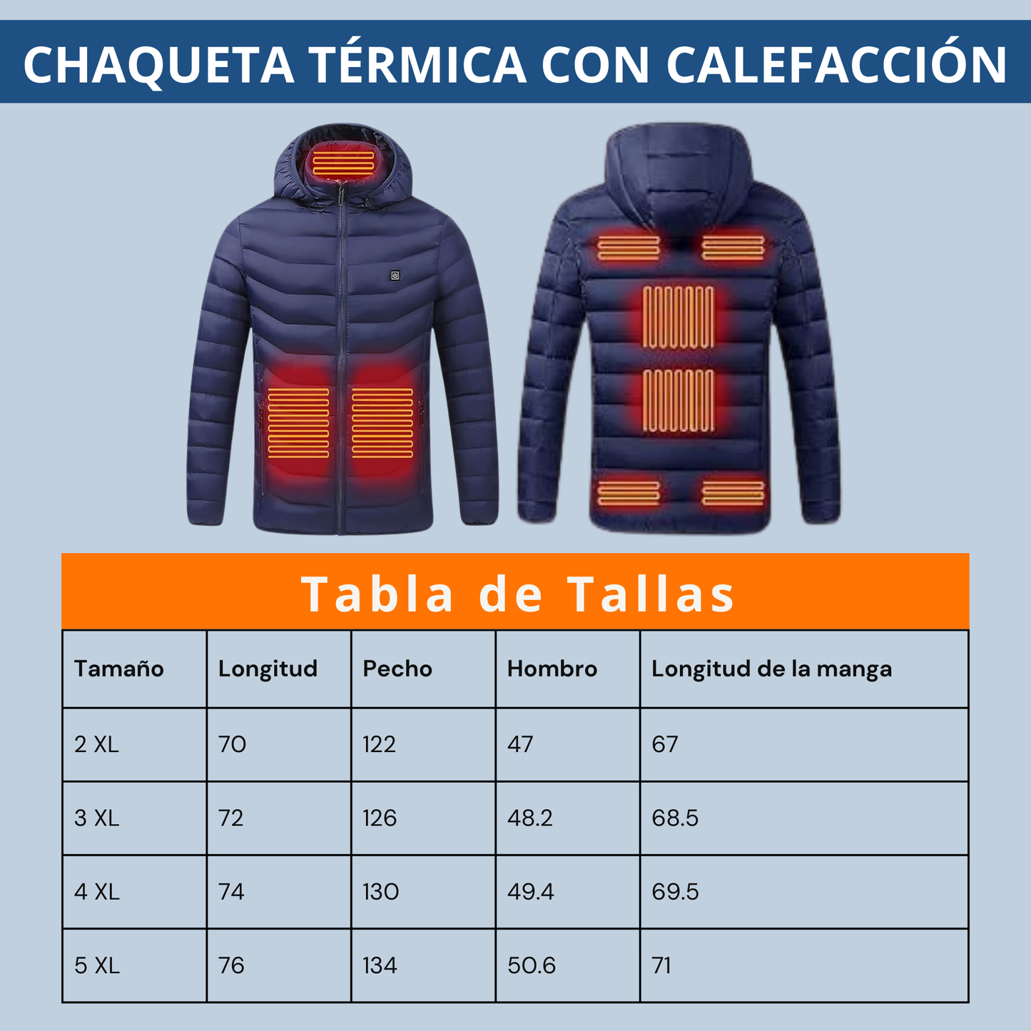 Chaqueta Calefactable USB Hombre - 9 Áreas de Calor