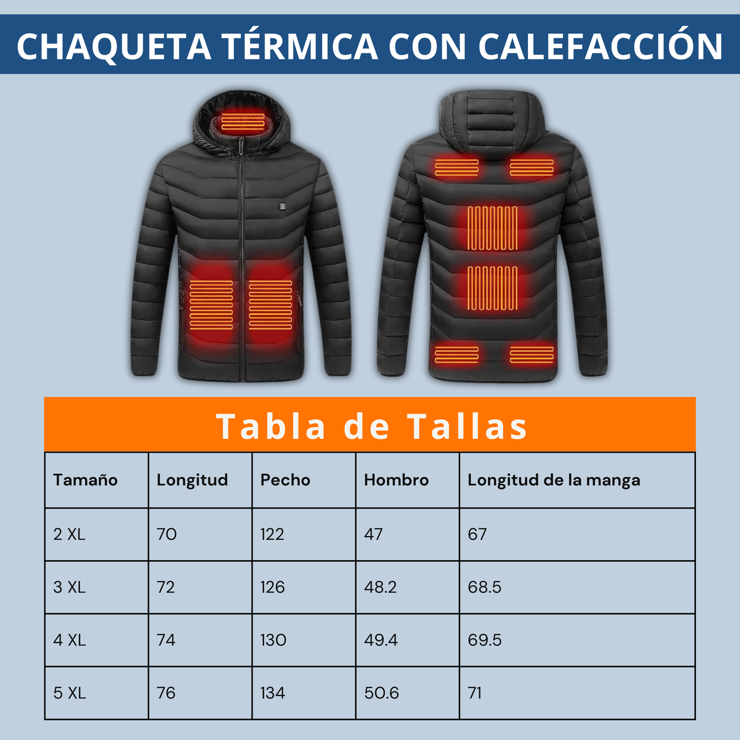 Chaqueta Calefactable USB Hombre - 9 Áreas de Calor