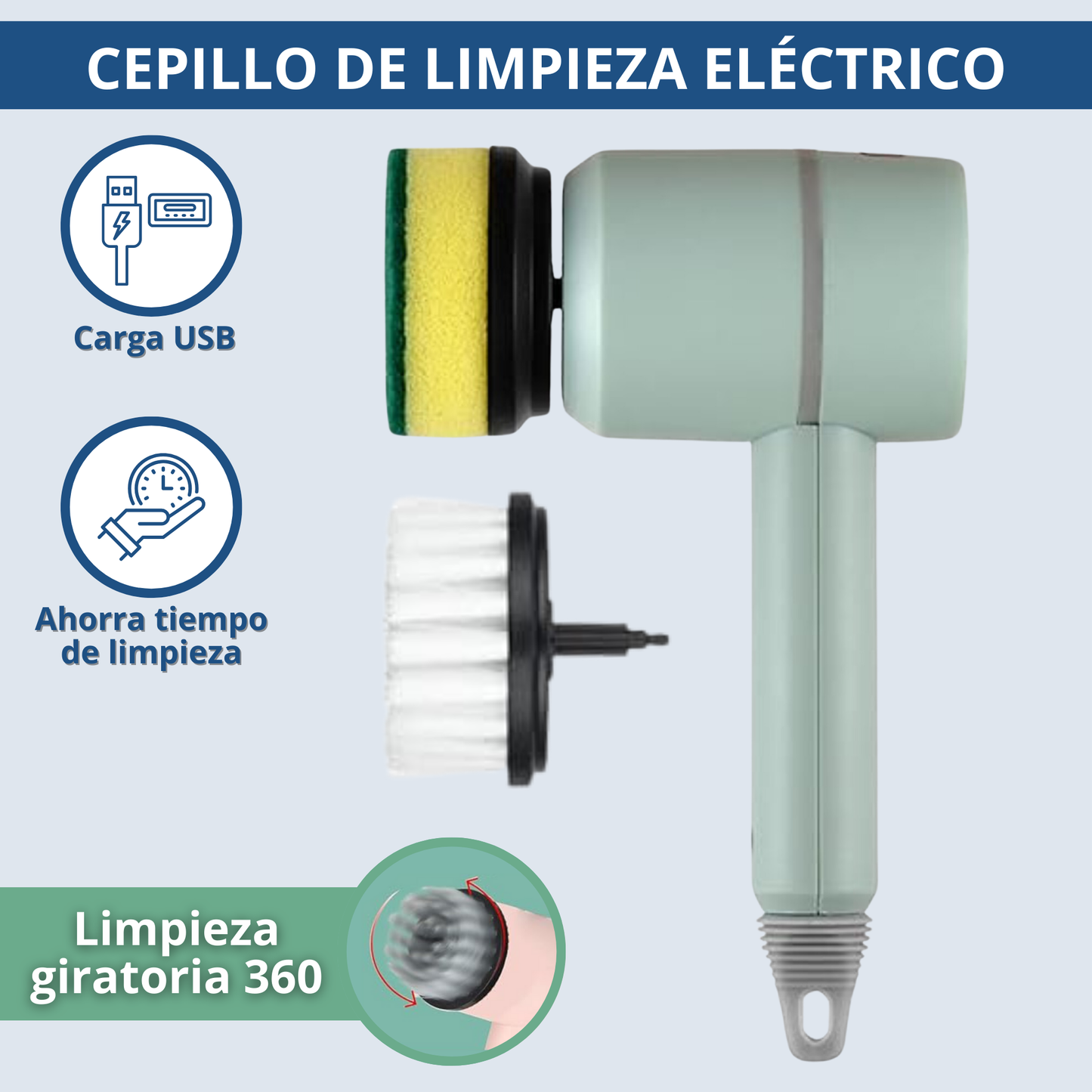 Cepillo Eléctrico Inalámbrico Automático USB para Limpieza