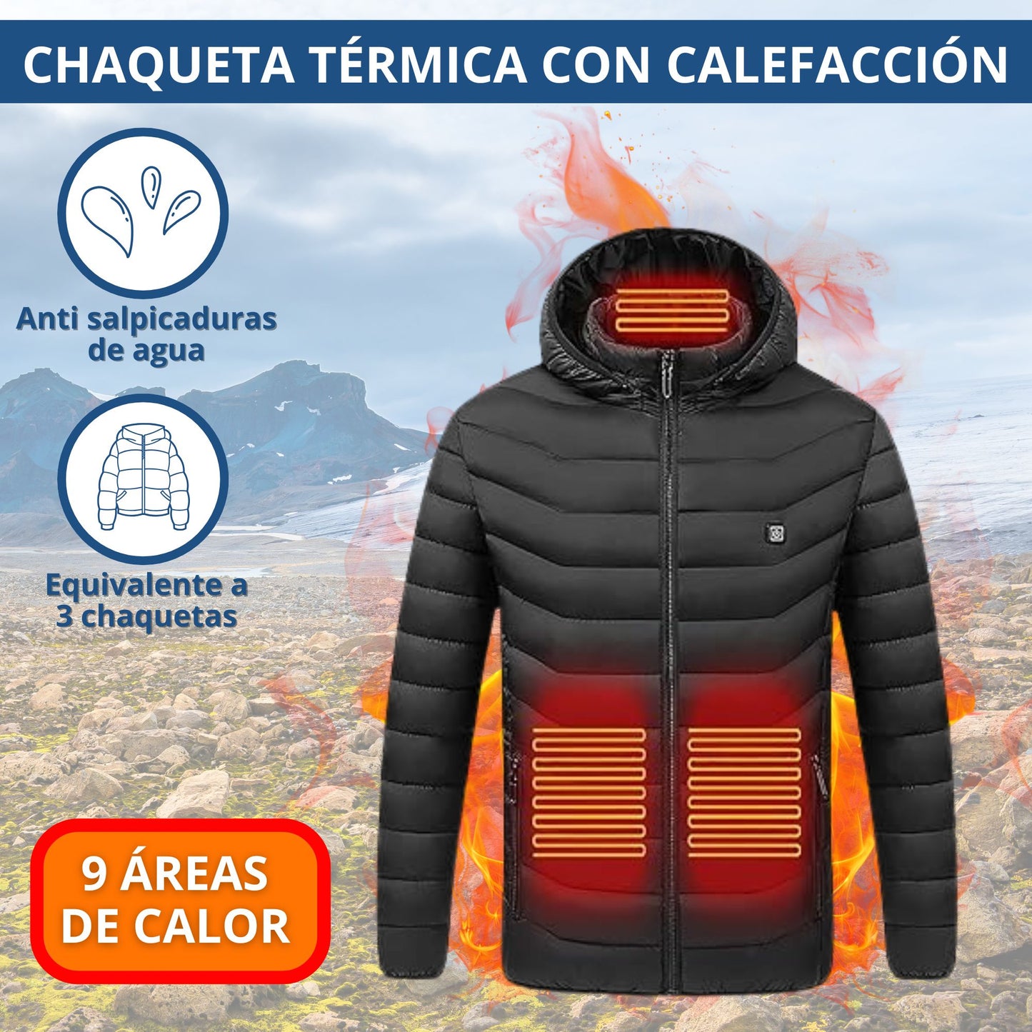 Chaqueta Calefactable USB Hombre - 9 Áreas de Calor