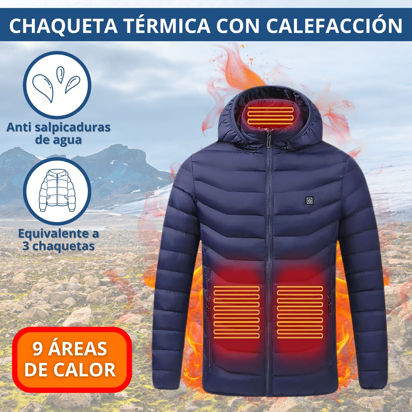 Chaqueta Calefactable USB Hombre - 9 Áreas de Calor