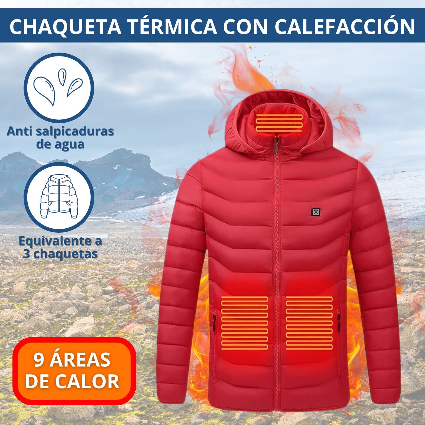 Chaqueta Calefactable USB Hombre - 9 Áreas de Calor